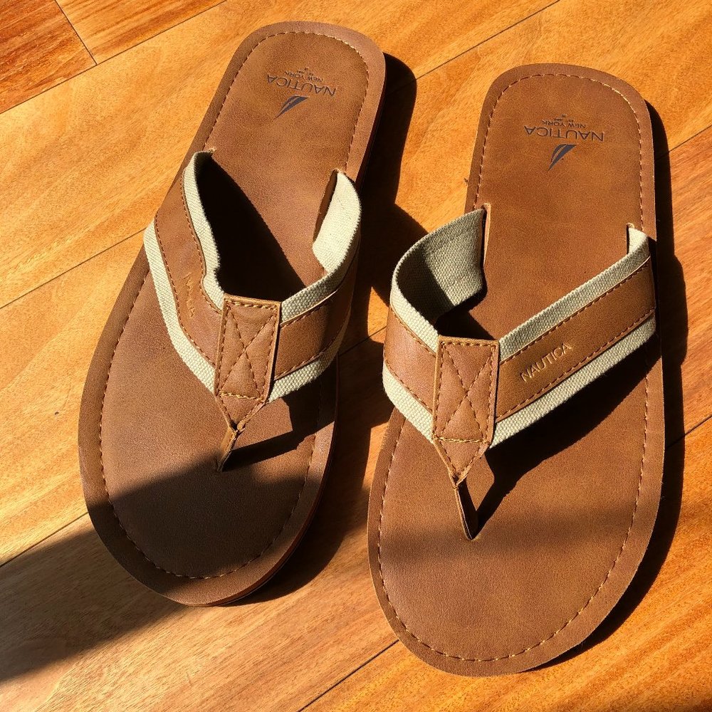 Men's Brown Faux Leather Flip Flops